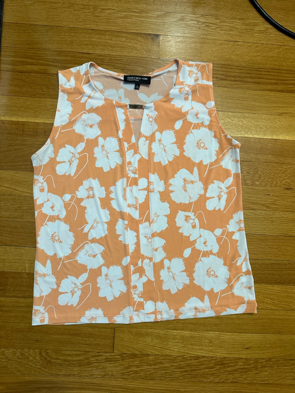Jones New York Peach and White Floral Tank Top